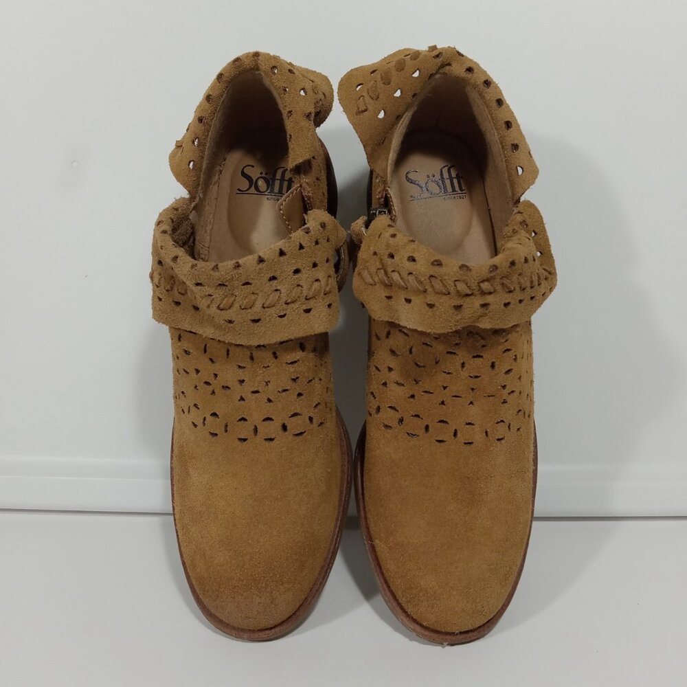 SOFFT Bristow Chambray Ankle Boots Preforated Suede Carmel Tan Brown Size 8 - Picture 5 of 11